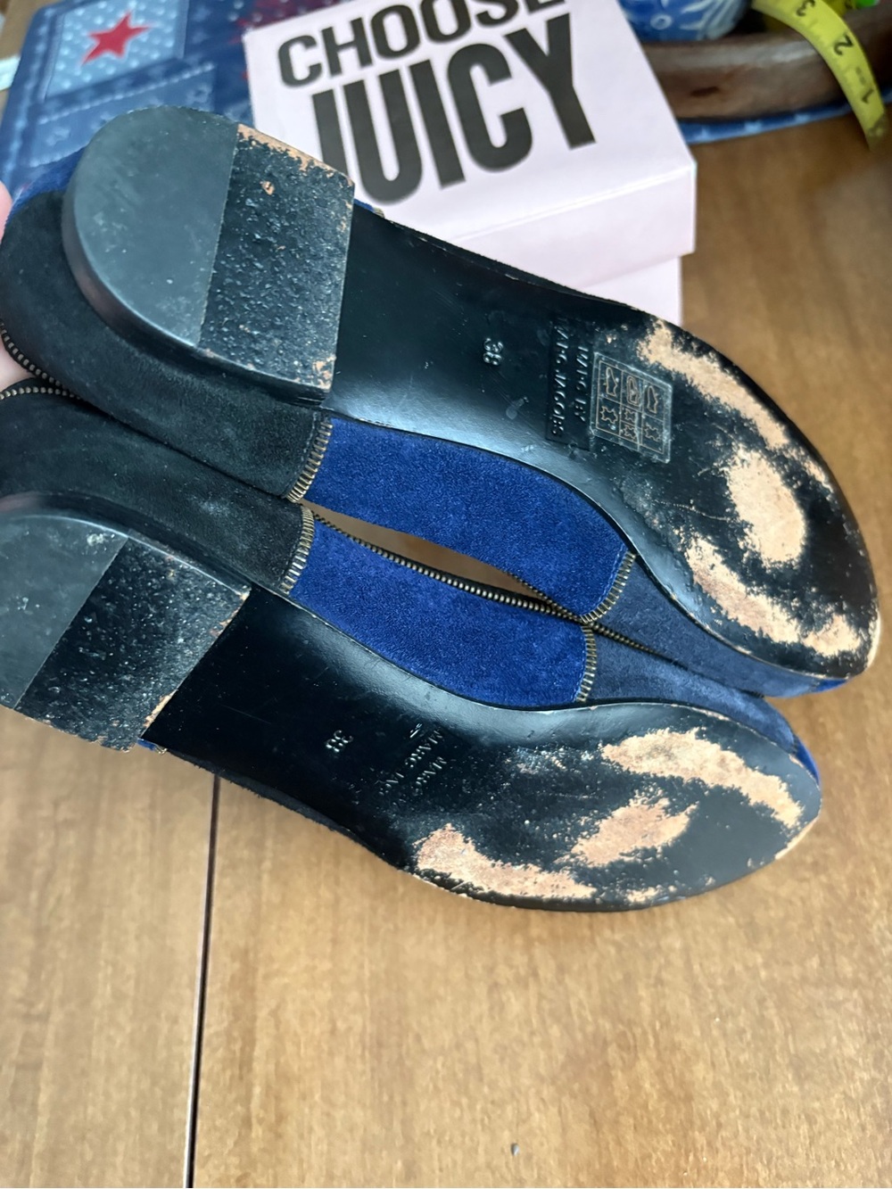 Marc by Marc Jacobs Blue and Black Suede Patchwork Ballet Flats - Picture 6 of 6